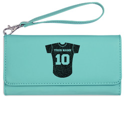 Baseball Jersey Ladies Leatherette Wallet - Laser Engraved- Teal (Personalized)