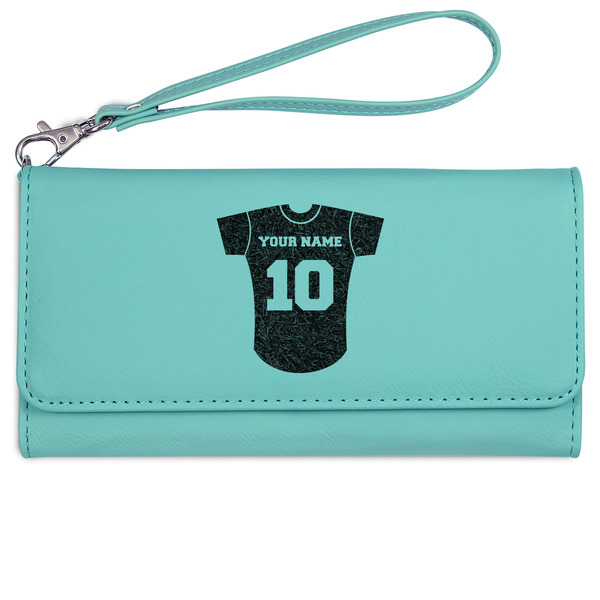 Baseball Jersey Ladies Wallet - Leather - Teal - Front View