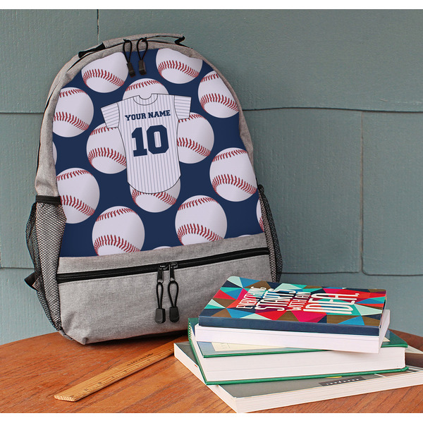 Baseball Jersey Large Backpack - Gray - On Desk
