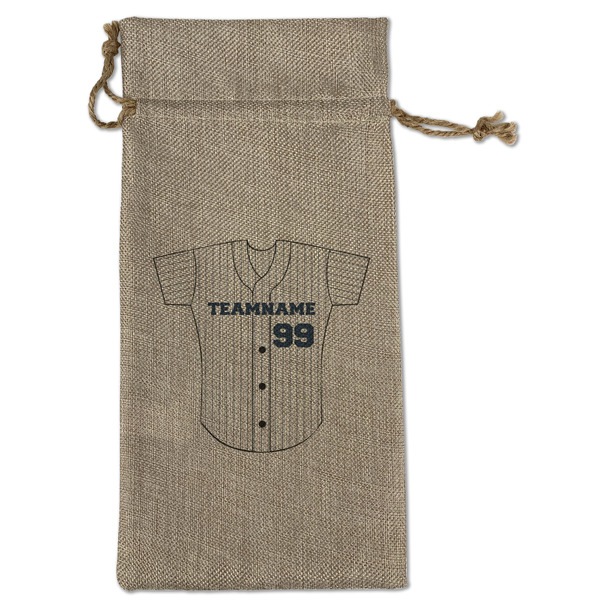 Custom Baseball Jersey Large Burlap Gift Bag - Front (Personalized)