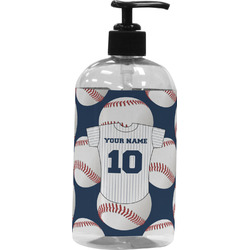 Baseball Jersey Plastic Soap / Lotion Dispenser (16 oz - Large - Black) (Personalized)
