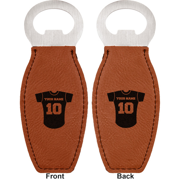 Baseball Jersey Leather Bar Bottle Opener - Front and Back