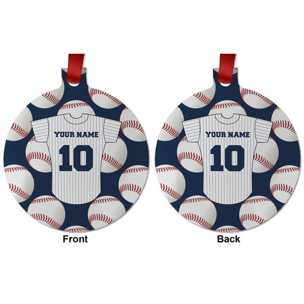 Baseball Jersey Metal Ball Ornament - Front and Back
