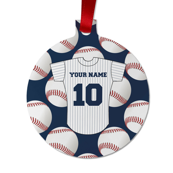 Custom Baseball Jersey Metal Ball Ornament - Double Sided w/ Name and Number
