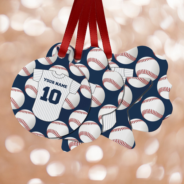 Custom Baseball Jersey Metal Ornaments - Double Sided w/ Name and Number