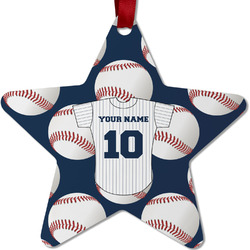 Baseball Jersey Metal Star Ornament - Double Sided w/ Name and Number