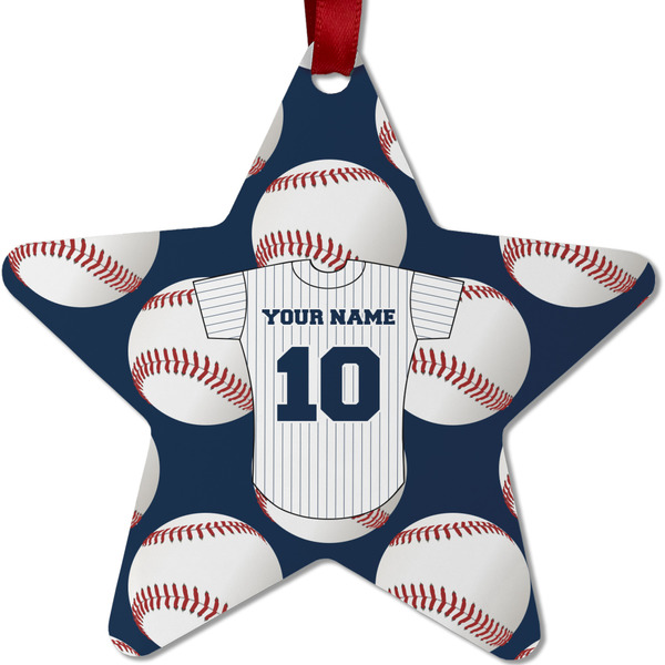 Custom Baseball Jersey Metal Star Ornament - Double Sided w/ Name and Number