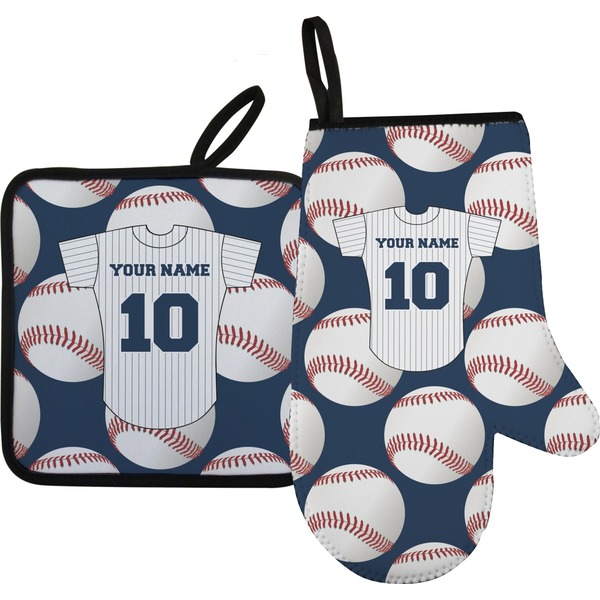Custom Baseball Jersey Right Oven Mitt & Pot Holder Set w/ Name and Number