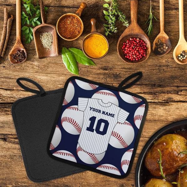 Baseball Jersey Neoprene Pot Holder - Set of 2  LIFESTYLE (Flatlay)