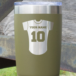 Baseball Jersey 20 oz Stainless Steel Tumbler - Olive - Single Sided (Personalized)