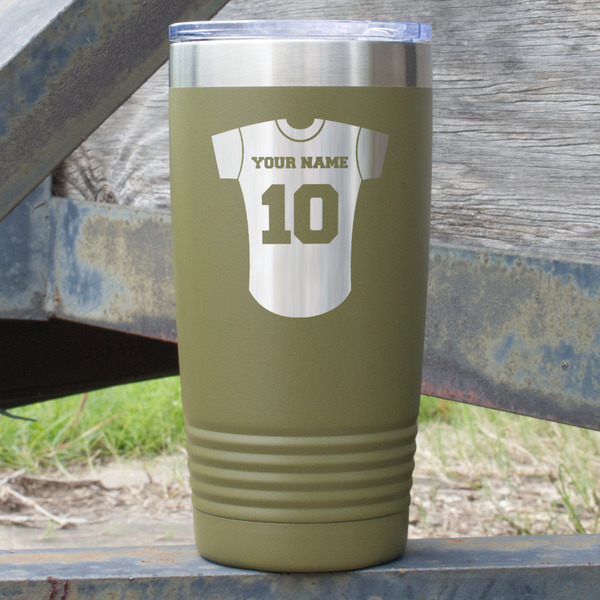 Custom Baseball Jersey 20 oz Stainless Steel Tumbler - Olive - Double Sided (Personalized)