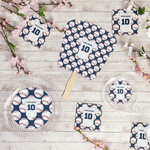 Baseball Jersey Party Supplies Combination Image - All items - Plates, Coasters, Fans