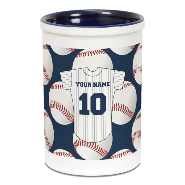 Custom Baseball Jersey Ceramic Pencil Holders - Blue