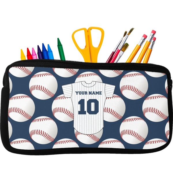 Custom Baseball Jersey Neoprene Pencil Case - Small w/ Name and Number