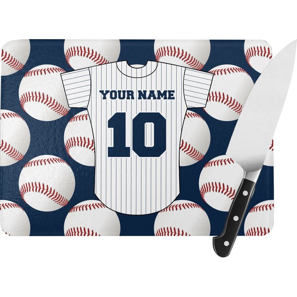Custom Baseball Jersey Rectangular Glass Cutting Board - Large - 15.25"x11.25" w/ Name and Number