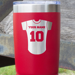 Baseball Jersey 20 oz Stainless Steel Tumbler - Red - Single Sided (Personalized)