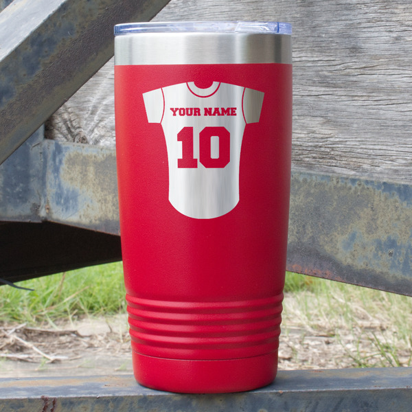 Custom Baseball Jersey 20 oz Stainless Steel Tumbler - Red - Single Sided (Personalized)