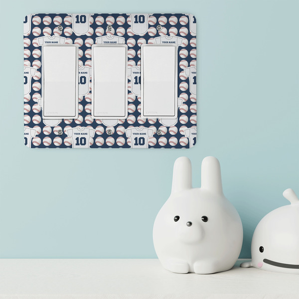 Baseball Jersey Rocker Light Switch Covers - Triple - IN CONTEXT