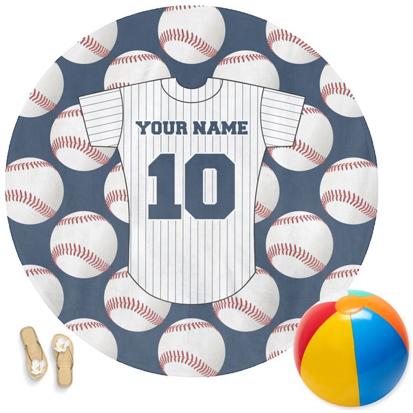 Custom Baseball Jersey Round Beach Towel (Personalized)