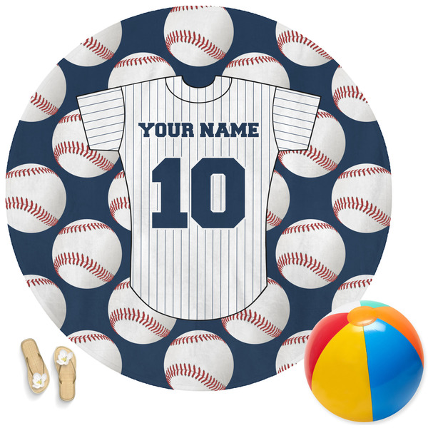 Custom Baseball Jersey Round Beach Towel (Personalized)