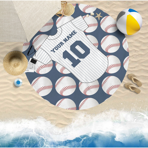 Baseball Jersey Round Beach Towel Lifestyle
