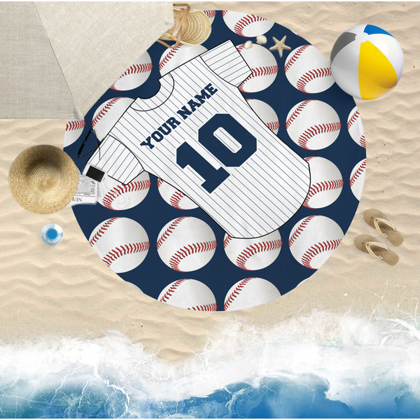 Baseball Jersey Round Beach Towel Lifestyle
