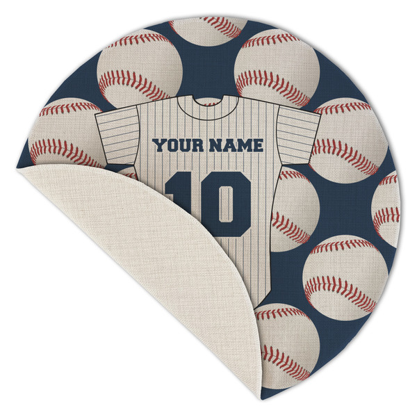 Baseball Jersey Round Linen Placemats - Front (folded corner single sided)