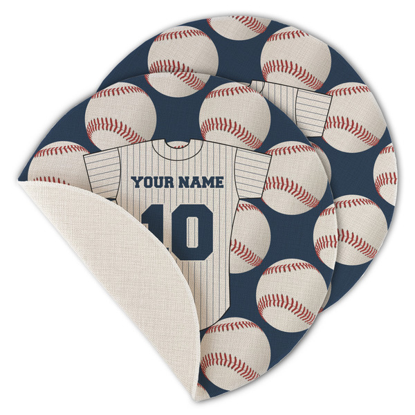 Custom Baseball Jersey Round Linen Placemat - Single Sided - Set of 4 (Personalized)
