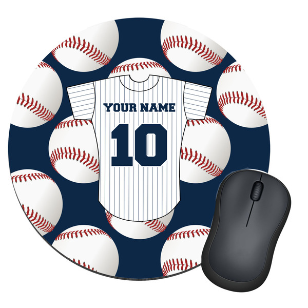 Custom Baseball Jersey Round Mouse Pad (Personalized)
