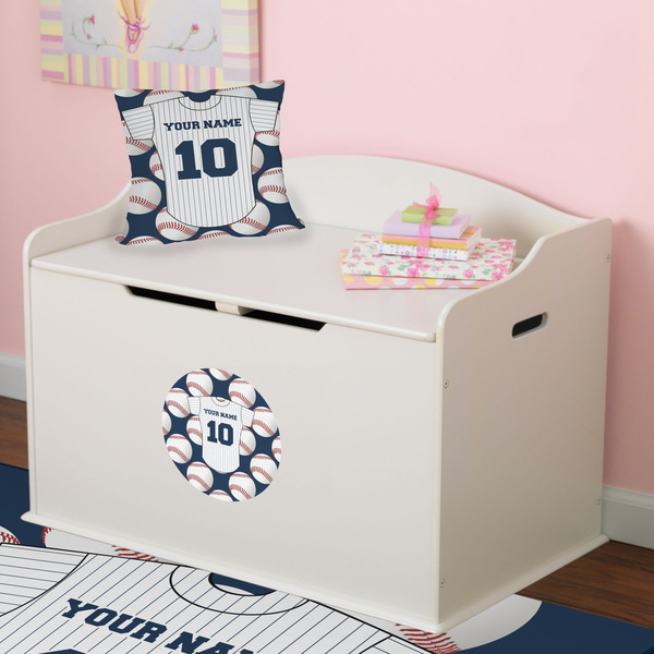 Baseball Jersey Round Wall Decal on Toy Chest