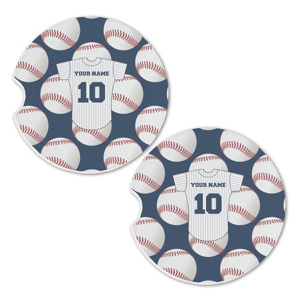 Baseball Jersey Sandstone Car Coasters - Set of 2