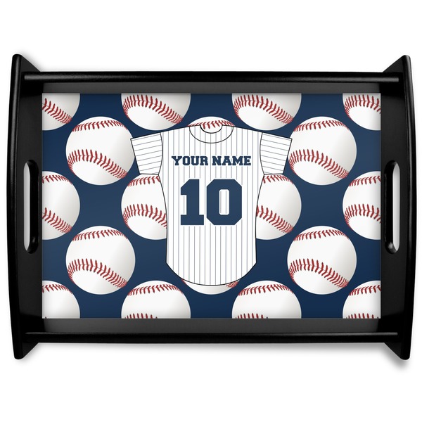 Custom Baseball Jersey Black Wooden Tray - Large (Personalized)
