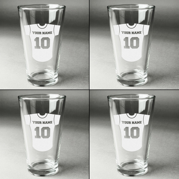 Baseball Jersey Set of Four Engraved Beer Glasses - Individual View