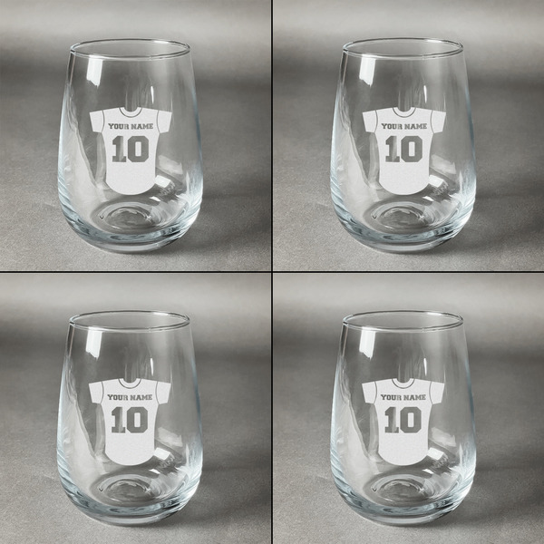 Baseball Jersey Set of Four Personalized Stemless Wineglasses (Approval)