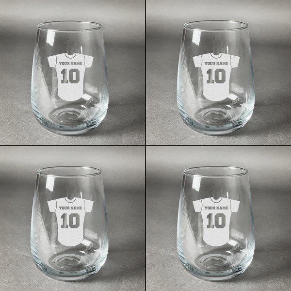 Baseball Jersey Set of Four Personalized Stemless Wineglasses (Approval)