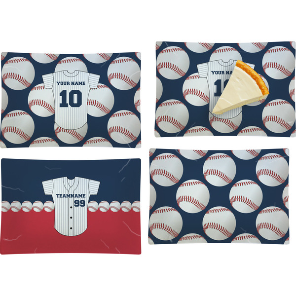 Custom Baseball Jersey Set of 4 Glass Rectangular Appetizer / Dessert Plate (Personalized)