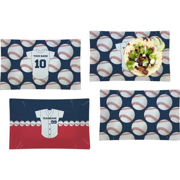 Custom Baseball Jersey Set of 4 Glass Rectangular Lunch / Dinner Plate (Personalized)