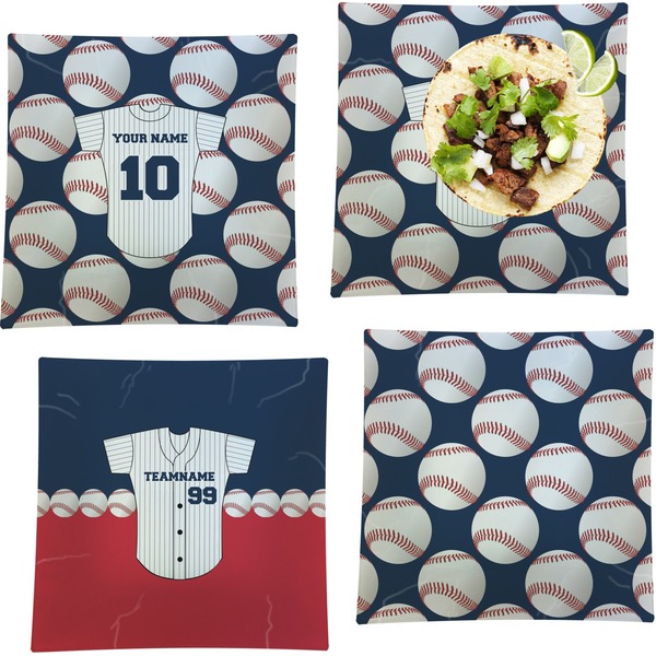 Custom Baseball Jersey Set of 4 Glass Square Lunch / Dinner Plate 9.5" (Personalized)