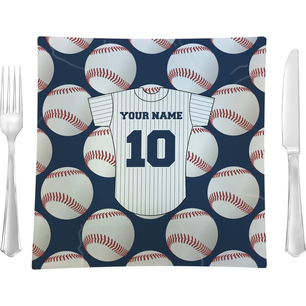 Custom Baseball Jersey 9.5" Glass Square Lunch / Dinner Plate- Single or Set of 4 (Personalized)