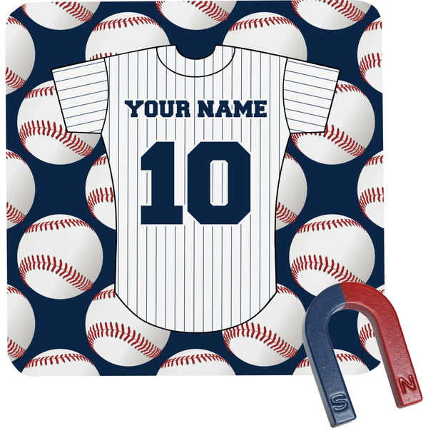 Custom Baseball Jersey Square Fridge Magnet (Personalized)