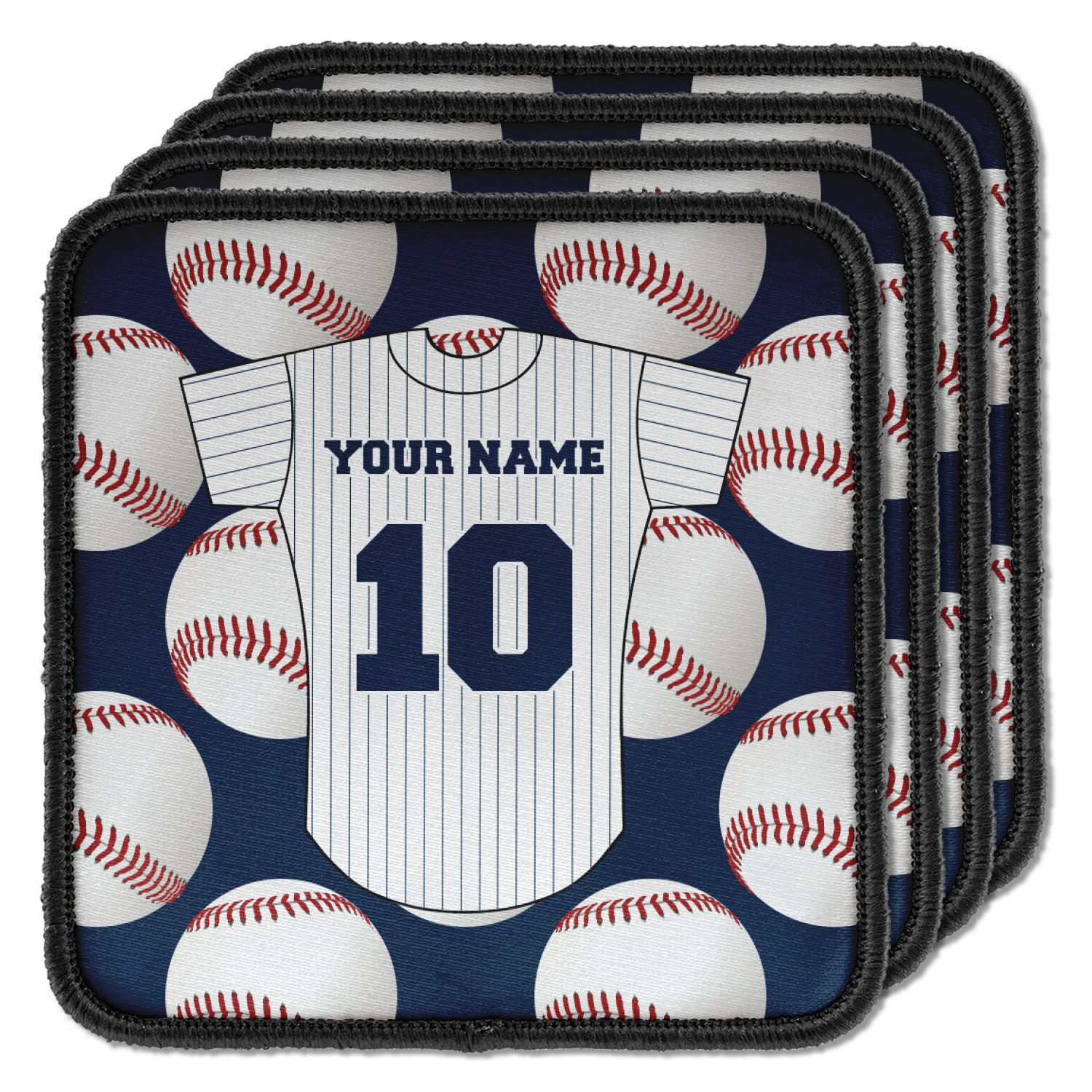 Baseball Jersey Iron On Square Patches Set of 4 w/ Name and Number