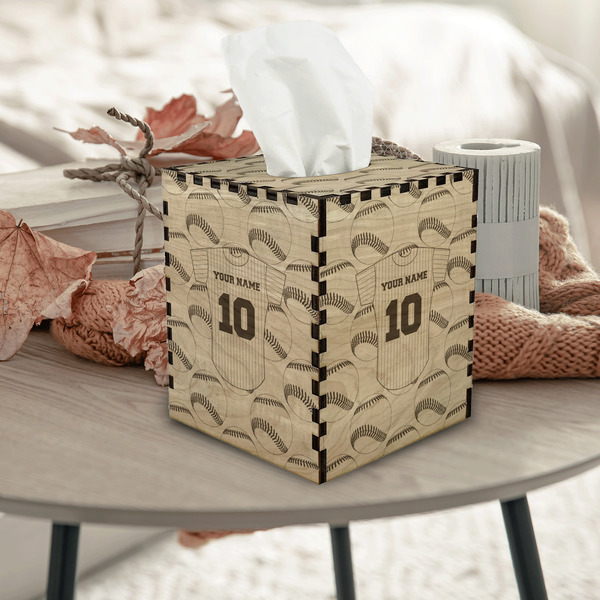 Baseball Jersey Square Tissue Box Covers - Wood - In Context