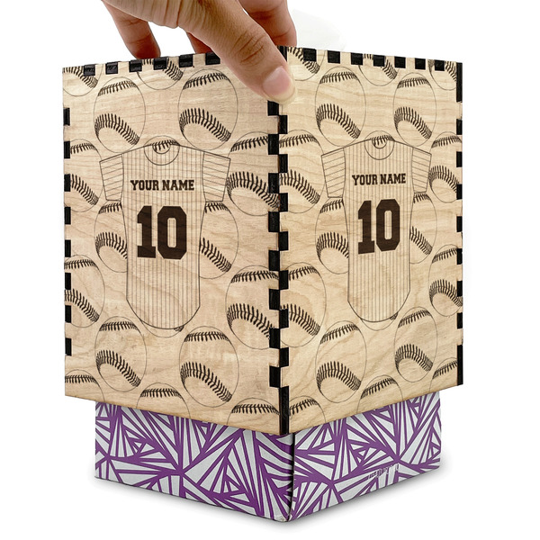 Baseball Jersey Square Tissue Box Covers - Wood - with box