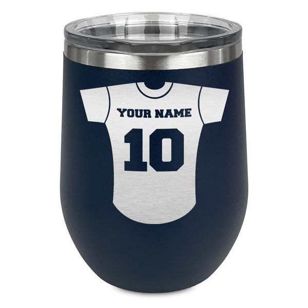 Custom Baseball Jersey Stemless Stainless Steel Wine Tumbler - Navy - Double Sided (Personalized)