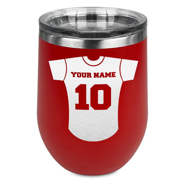 Custom Baseball Jersey Stemless Stainless Steel Wine Tumbler - Red - Double Sided (Personalized)