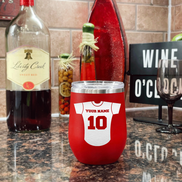Baseball Jersey Stainless Wine Tumblers - Red - Single Sided - In Context