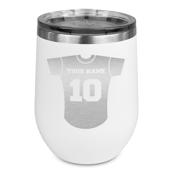 Custom Baseball Jersey Stemless Stainless Steel Wine Tumbler - White - Double Sided (Personalized)
