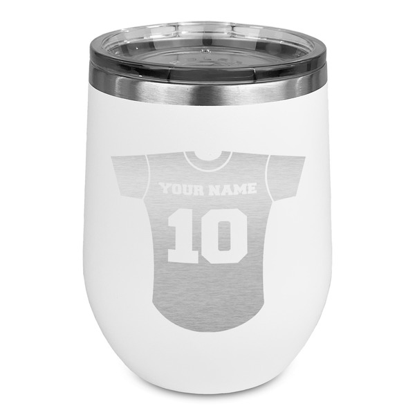 Custom Baseball Jersey Stemless Stainless Steel Wine Tumbler - White - Single Sided (Personalized)