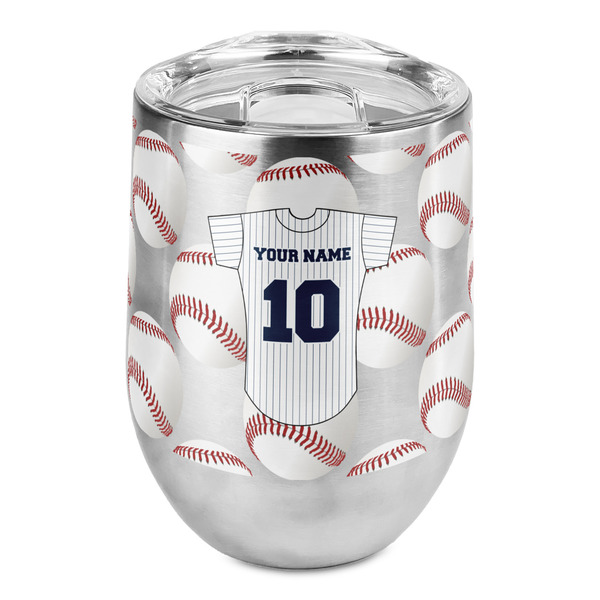 Custom Baseball Jersey Stemless Wine Tumbler - Full Print (Personalized)
