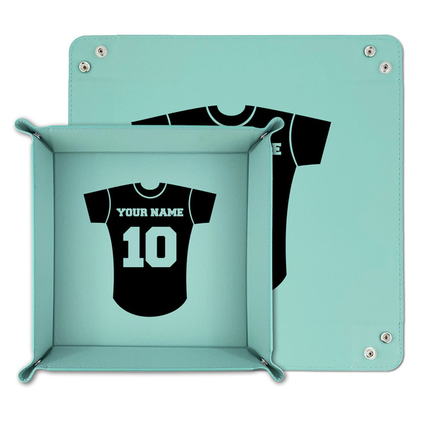 Baseball Jersey Teal Faux Leather Valet Trays - PARENT MAIN